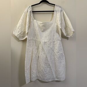 NWT Jennifer & Grace Puffy Sleeve‎ Square Neck Eyelet Dress in White - L